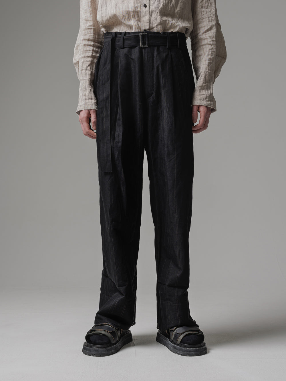 [ISO] cotton/linen stripe wide trousers
