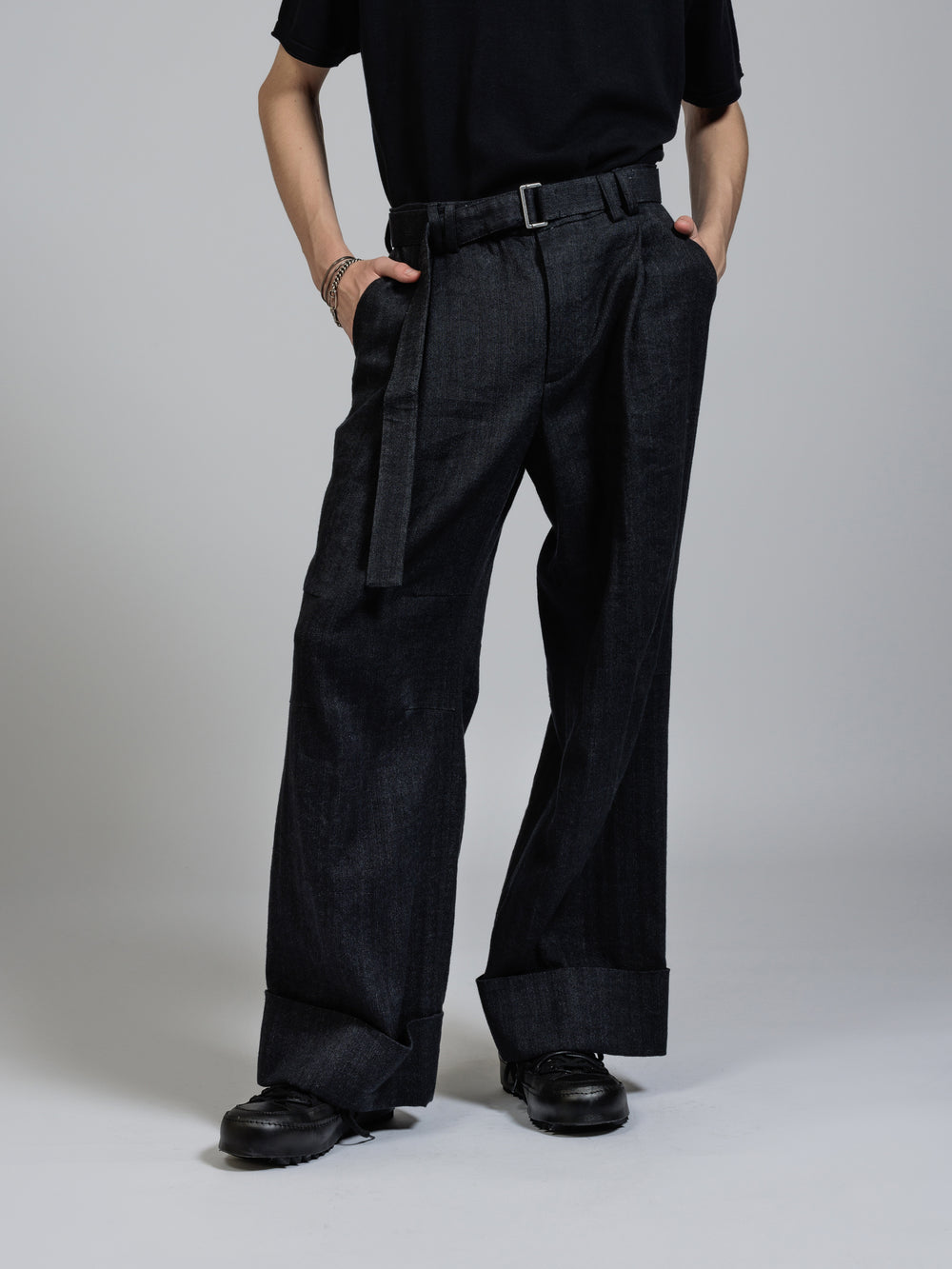 Herringbone wide trousers