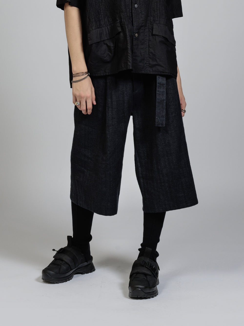 Herringbone wide half pants