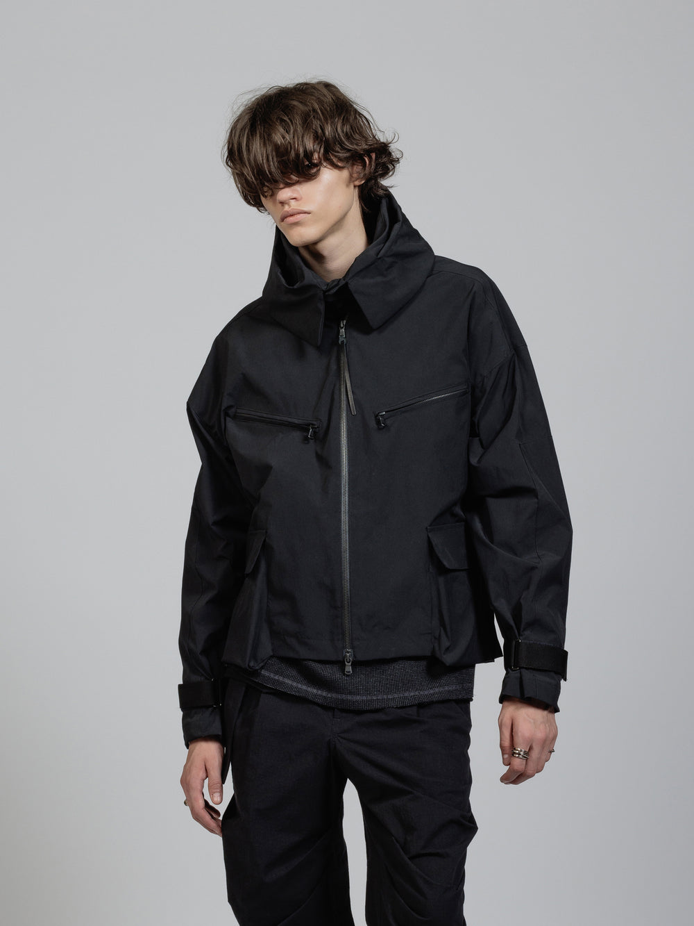 Water-repellent hooded jacket